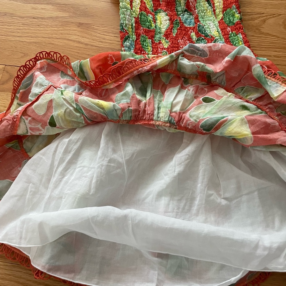 Charo Ruiz Strapless Mini Dress in Orange and Light Green Print - Picture 6 of 6